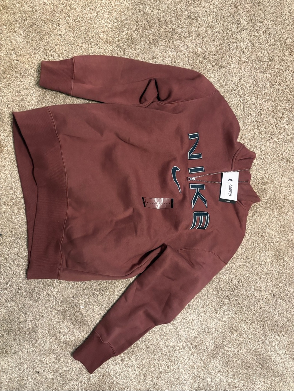 Nike Pullover Sweatshirt in Rust with Teal Logo Accents